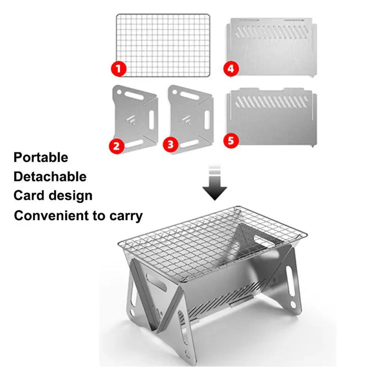 Camping-Grill Tragbarer Faltbarer Edelstahl Picknick-BBQ-Rack | Karnz