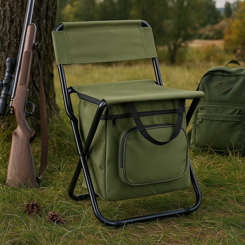 Klappbarer Campingstuhl mit Rückenlehne und Kühltasche – Grün | Karnz