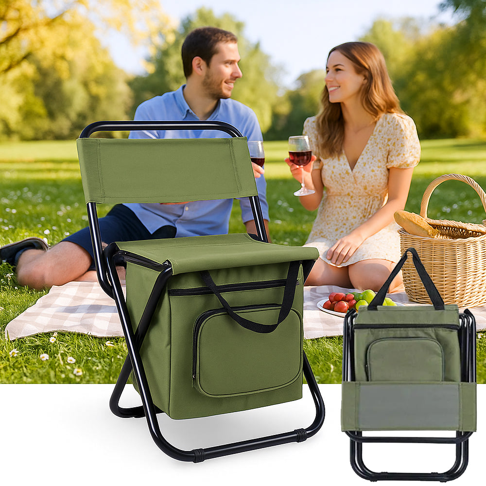 Klappbarer Campingstuhl mit Rückenlehne und Kühltasche – Grün | Karnz