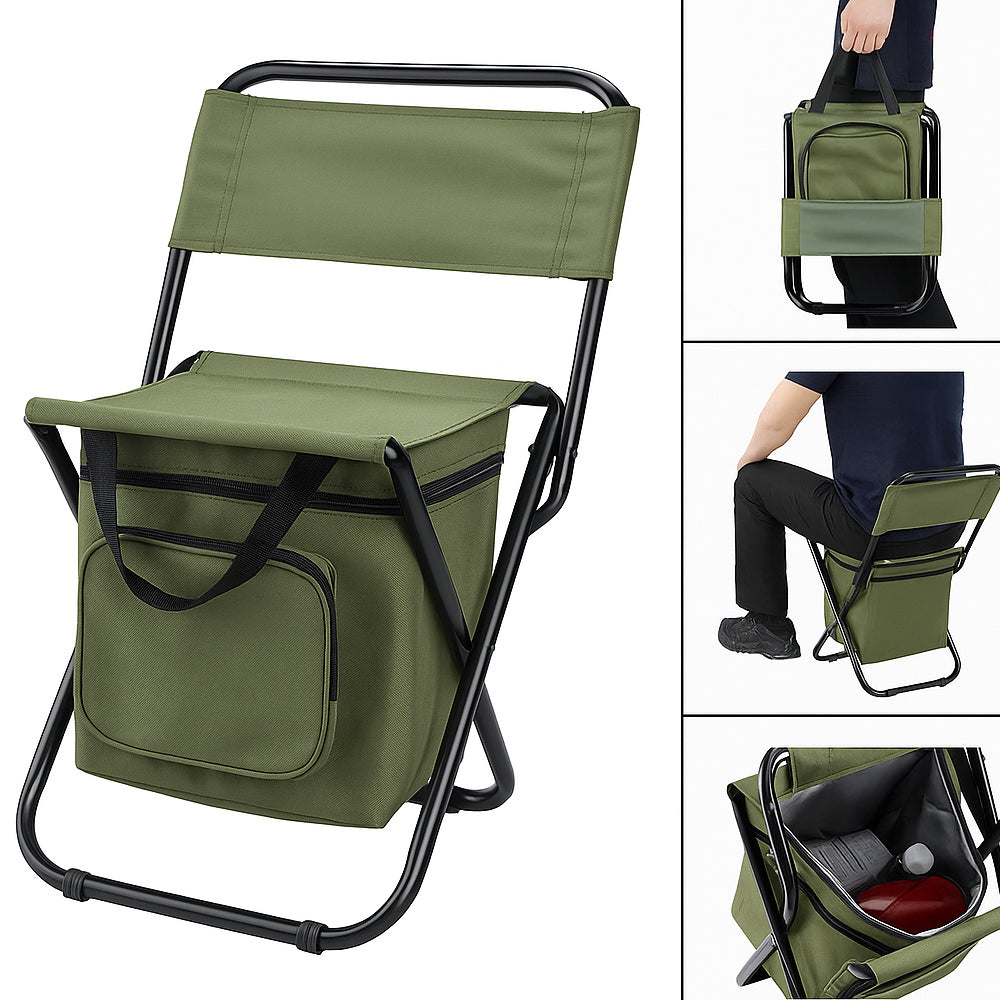 ChillPack Outdoor Stuhl – Faltbarer Campingstuhl mit Rückenlehne und integriertem Kühltasche | Karnz