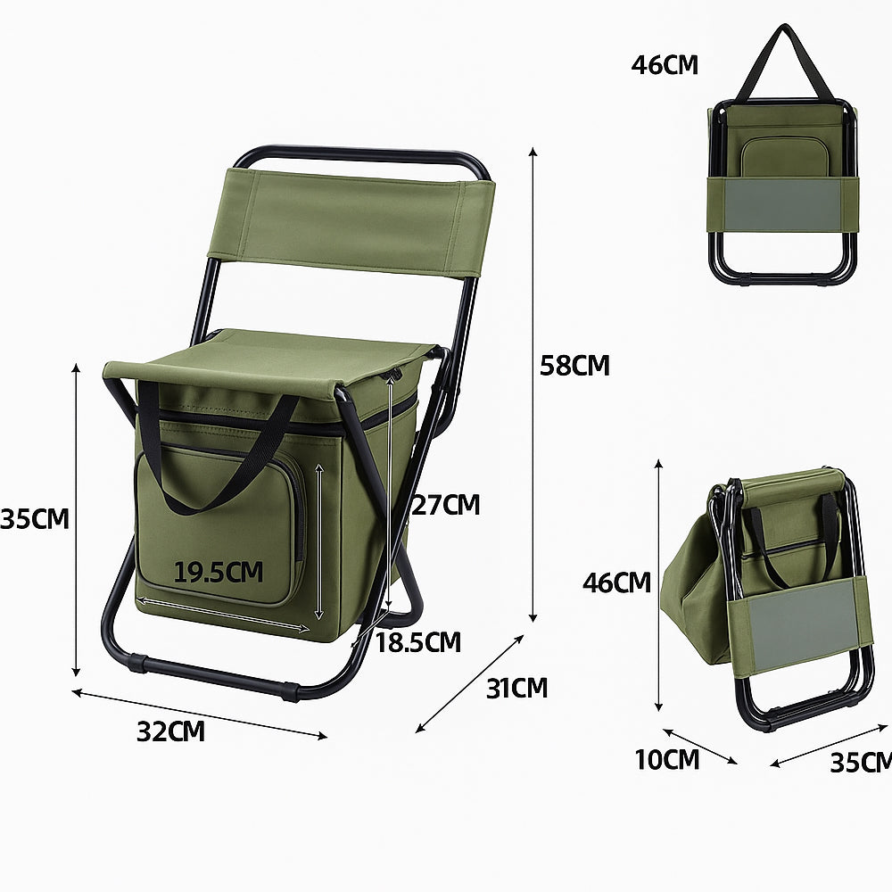 ChillPack Outdoor Stuhl – Faltbarer Campingstuhl mit Rückenlehne und integriertem Kühltasche | Karnz
