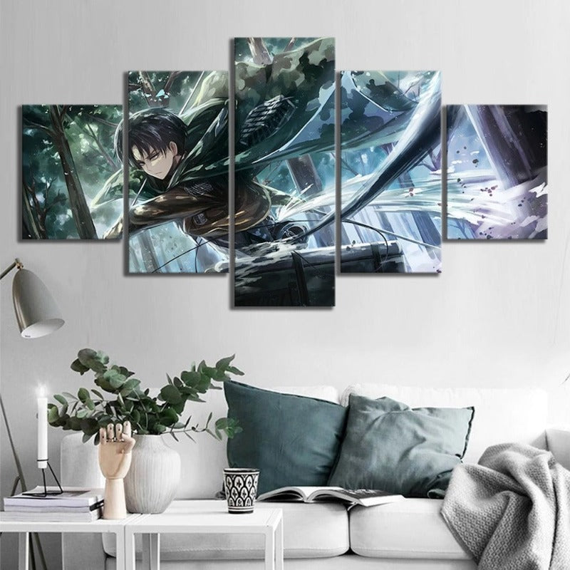 5 Panel "Levi-Ackerman Angriff auf Titan Anime"- Druck Malerei Wandkunst Poster