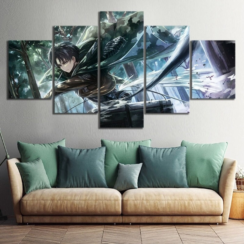 5 Panel "Levi-Ackerman Angriff auf Titan Anime"- Druck Malerei Wandkunst Poster