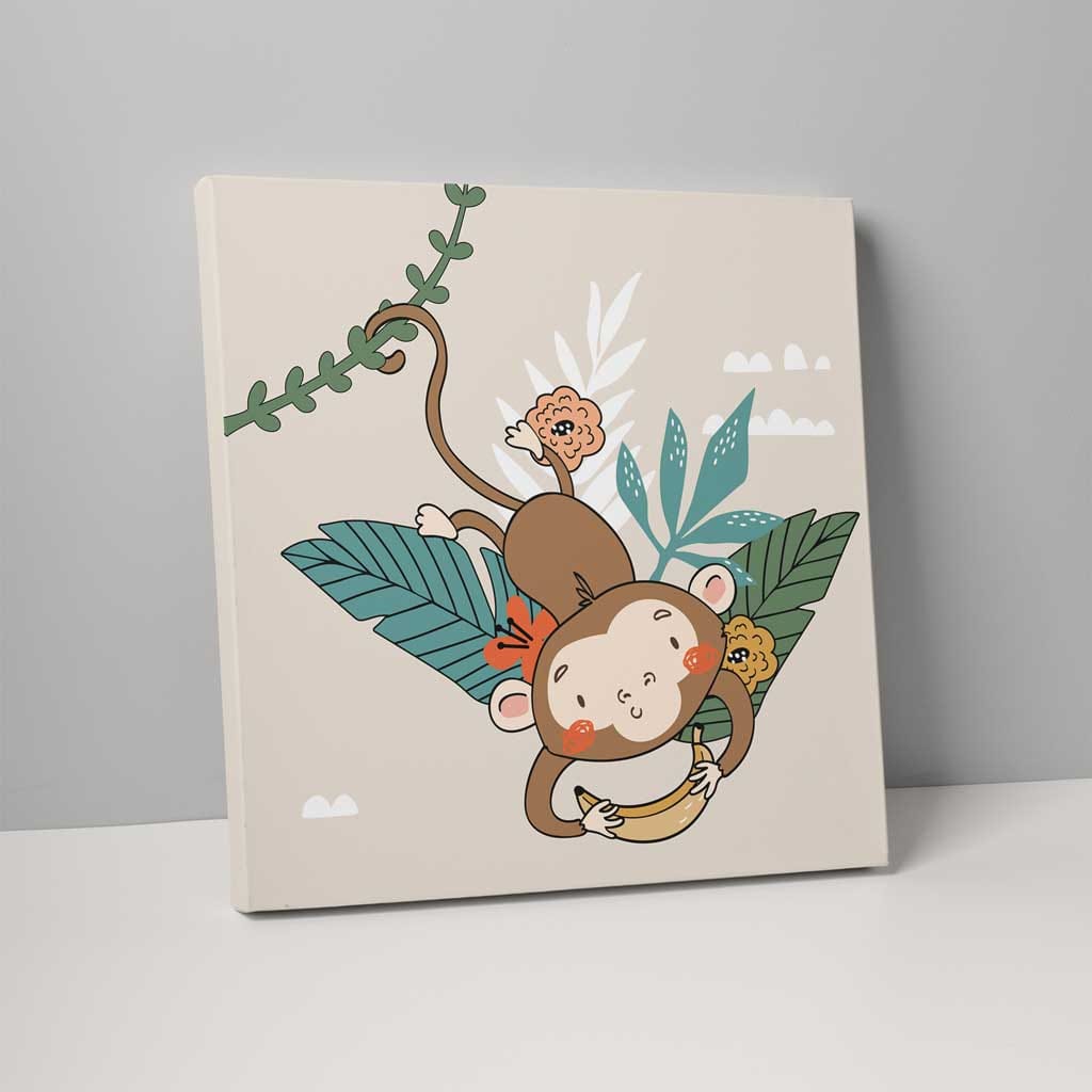 Boho Safari Dschungelaffe Beige und Gelb auf Leinwand
