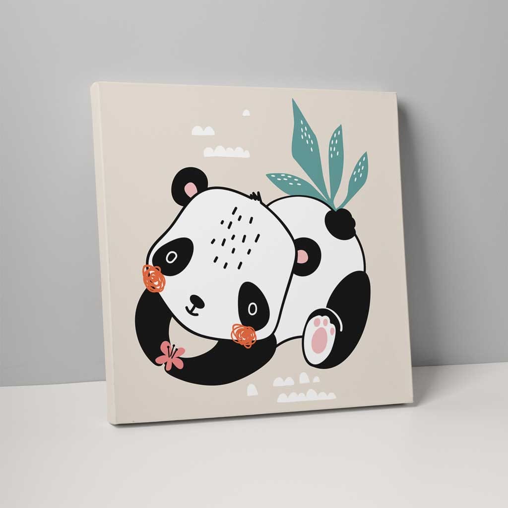 Boho Safari Dschungel Panda Beige, Schwarz und Weiß auf Leinwand