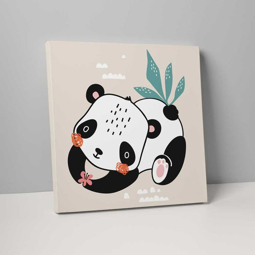 Boho Safari Dschungel Panda Beige, Schwarz und Weiß auf Leinwand
