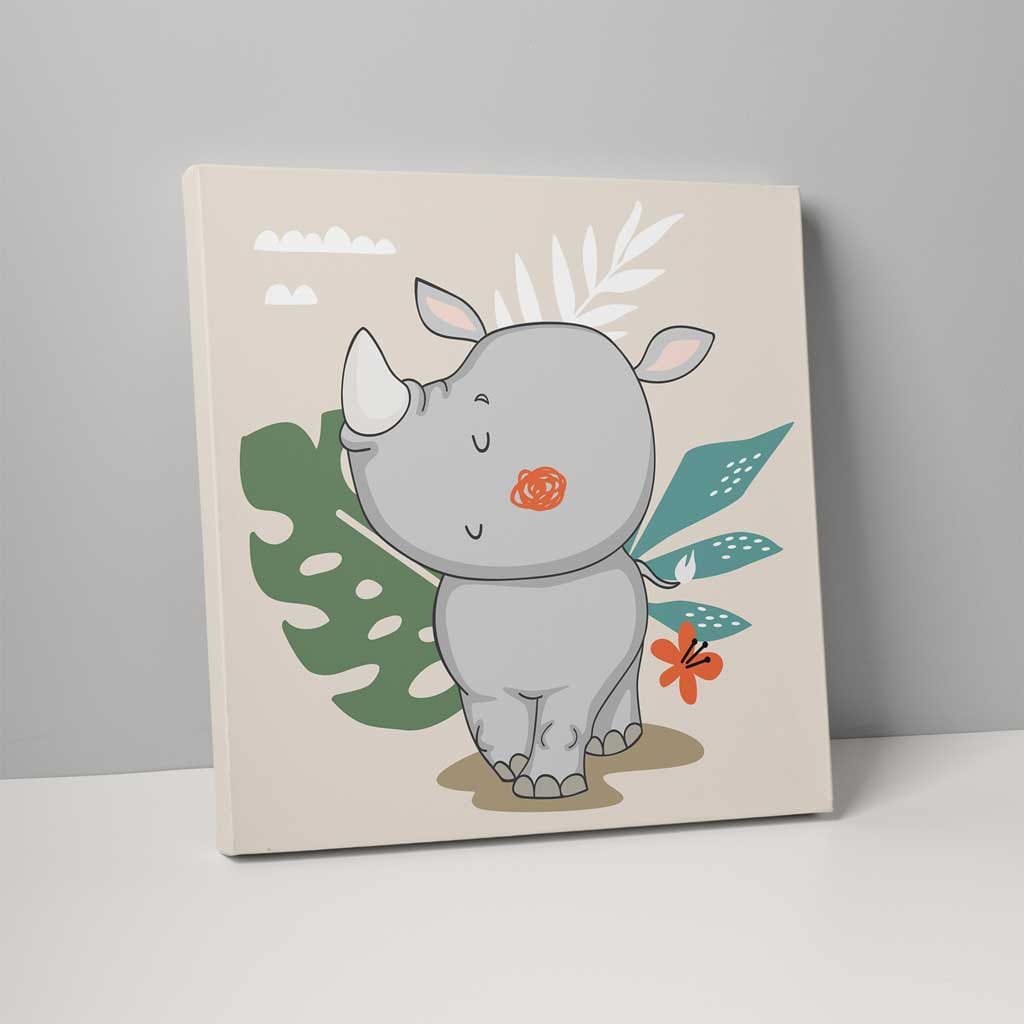 Boho Safari Dschungel Nashorn Beige und Grau auf Leinwand