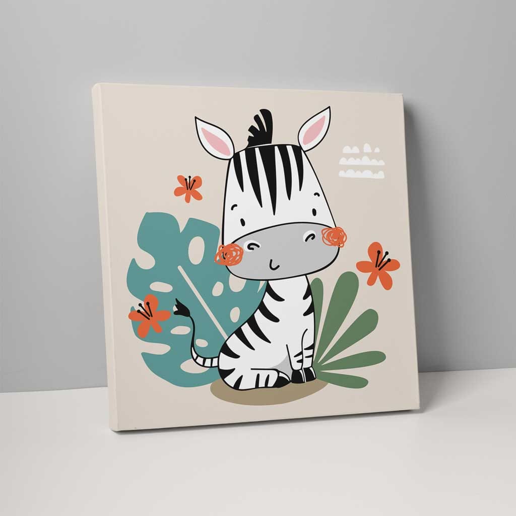Boho Safari Dschungel Zebra Beige, Schwarz und Weiß auf Leinwand