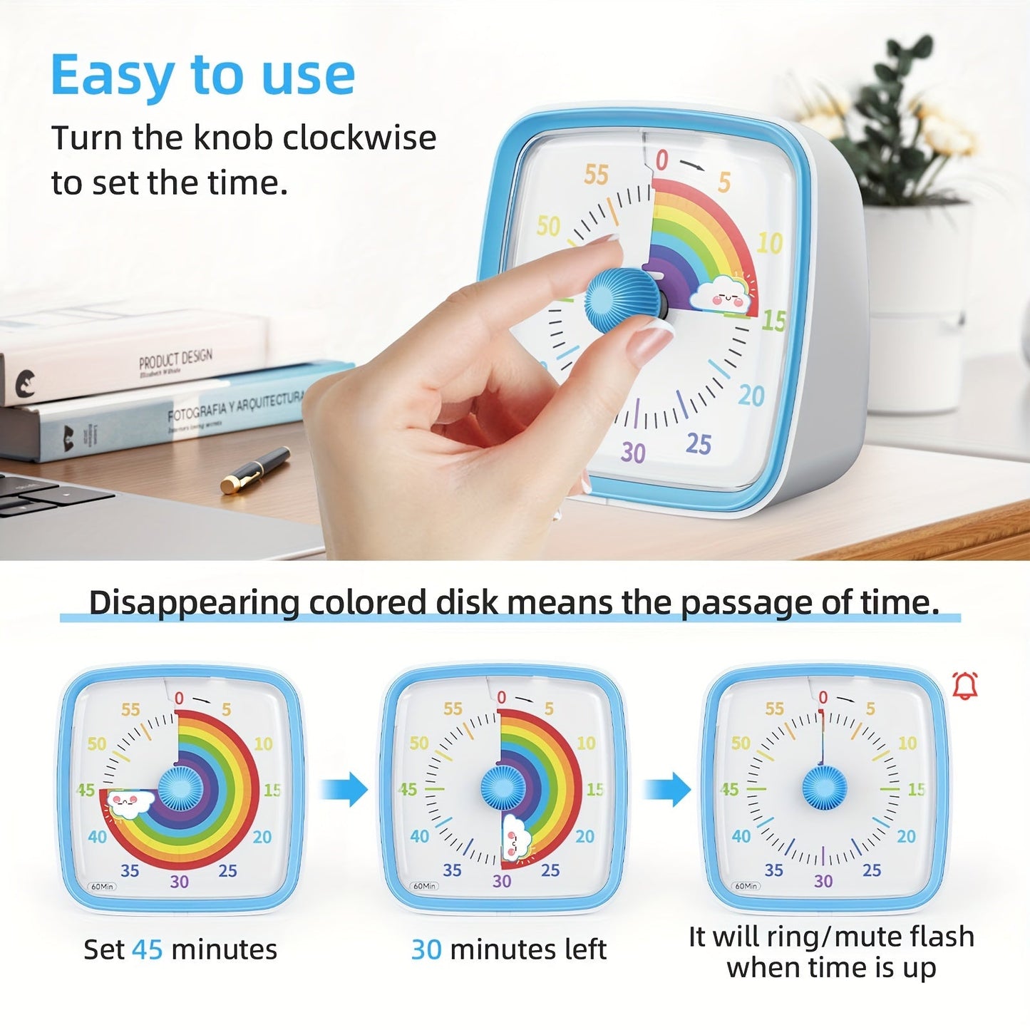 Rainbow Time Management Timer – Visueller 60-Minuten-Countdown-Timer für Studium, Arbeit und Zuhause | Karnz