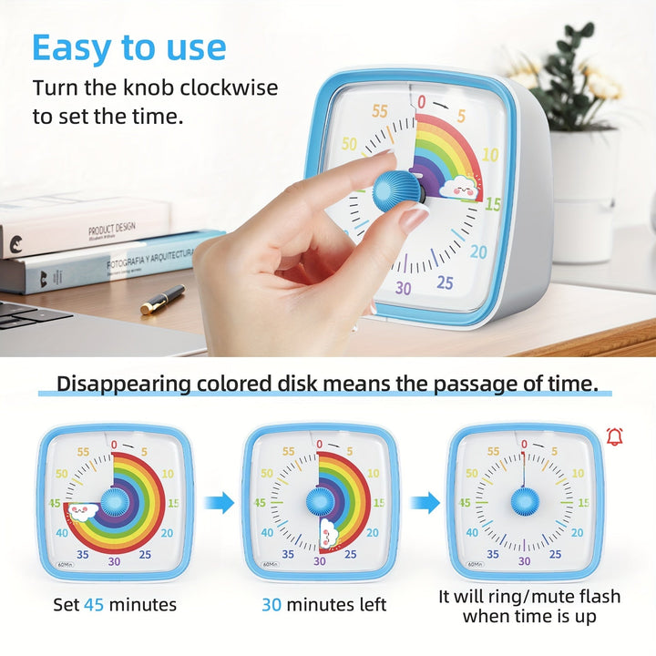 Rainbow Time Management Timer – Visueller 60-Minuten-Countdown-Timer für Studium, Arbeit und Zuhause | Karnz