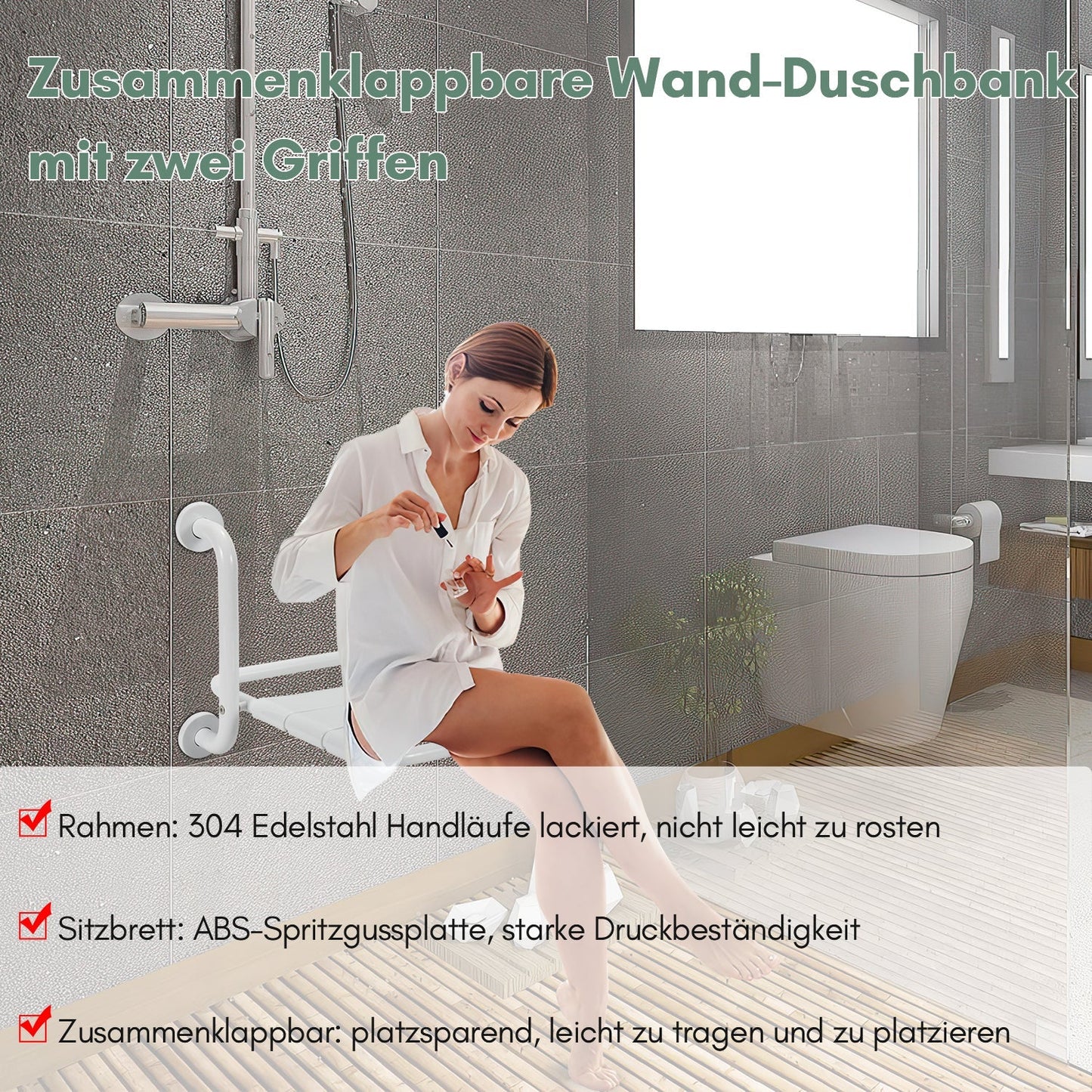 Duschklappsitz Klappbar mit Armlehnen Wandmontage | Karnz