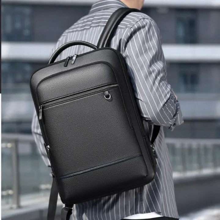 Eleganter Lederrucksack für Damen und Herren mit USB-Anschluss für Laptop und den täglichen Gebrauch, 15,6 Zoll, schwarz