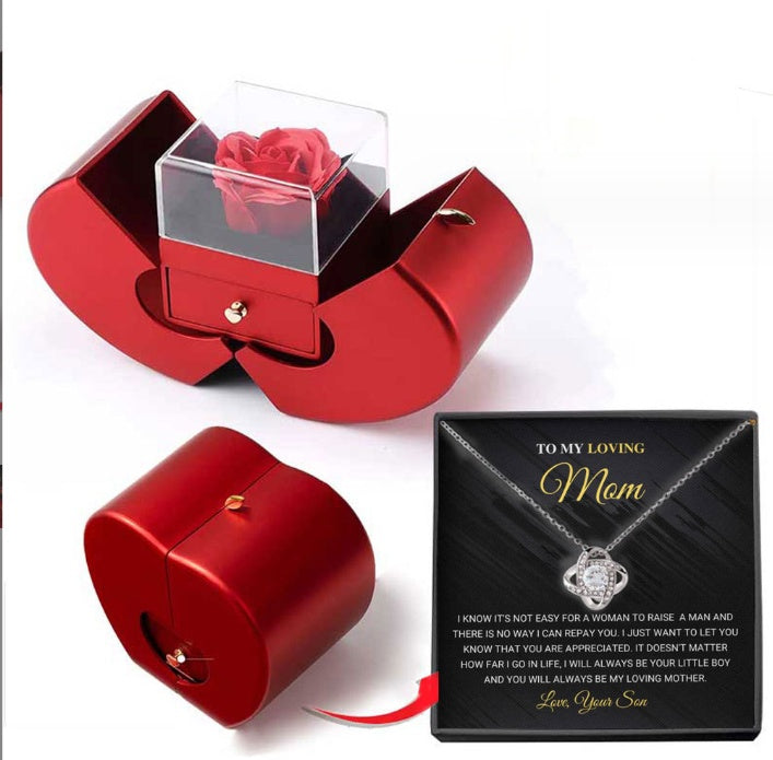 Rote Apfel Schmuckbox mit ewiger Rose und Halskette | Karnz