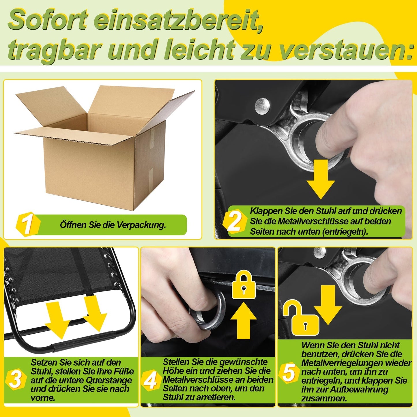 Sonnenliege Klappbar Liegestuhl bis 200kg | Karnz