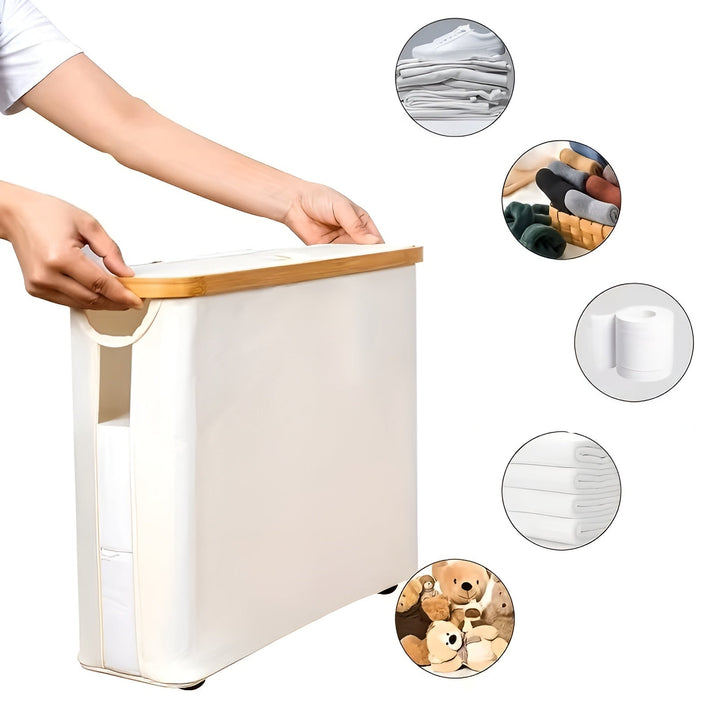 Großer Toilettenpapierhalter mit Deckel – platzsparend & faltbar | Holzrahmen für Badezimmer & Toilette | Karnz