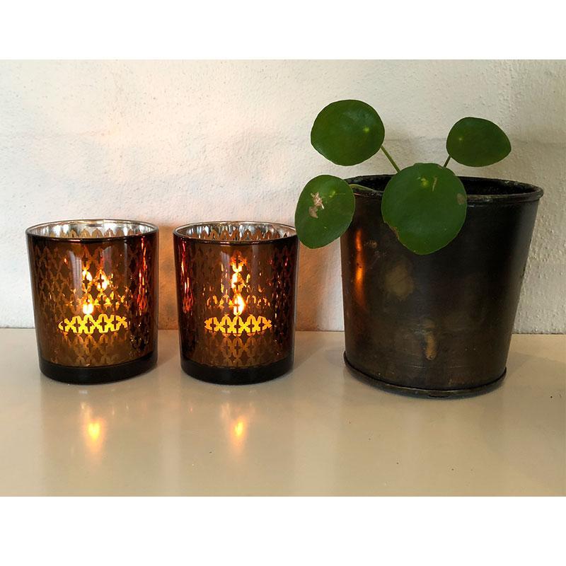 Teelichthalter aus Glas (2 Stk.) Kupfer / schwarz von SIA Home Fashion | Karnz