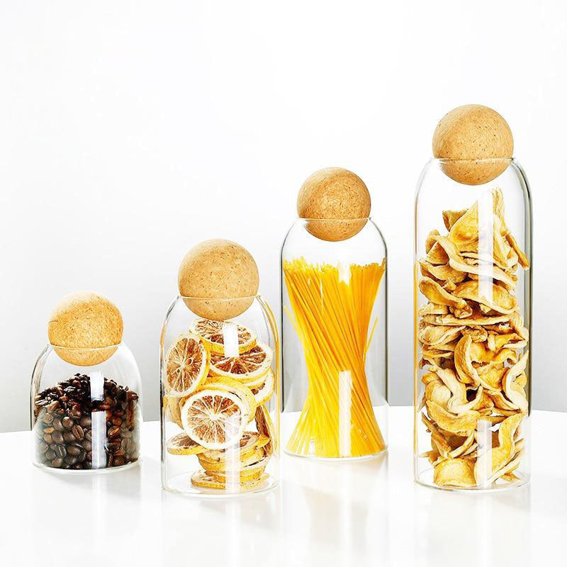 Klares Glasflasche Küchenlagerbehälter mit Korkball luftdichtem Deckel | Karnz