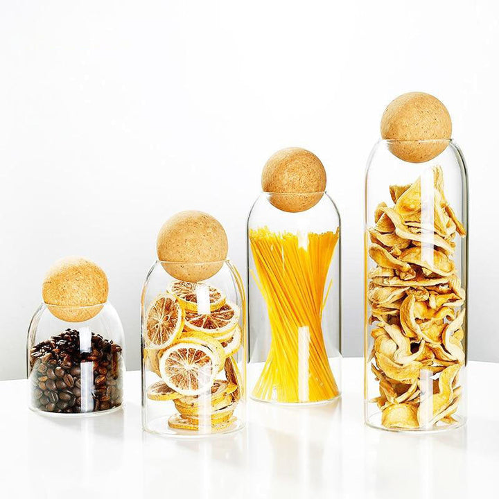 Klares Glasflasche Küchenlagerbehälter mit Korkball luftdichtem Deckel | Karnz
