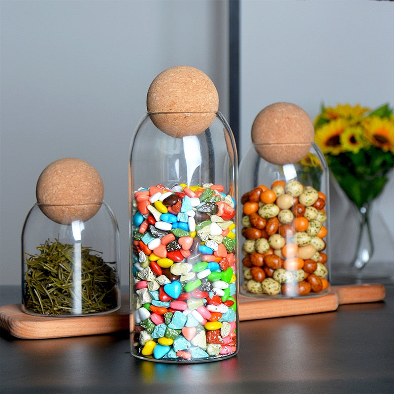 Klares Glasflasche Küchenlagerbehälter mit Korkball luftdichtem Deckel | Karnz
