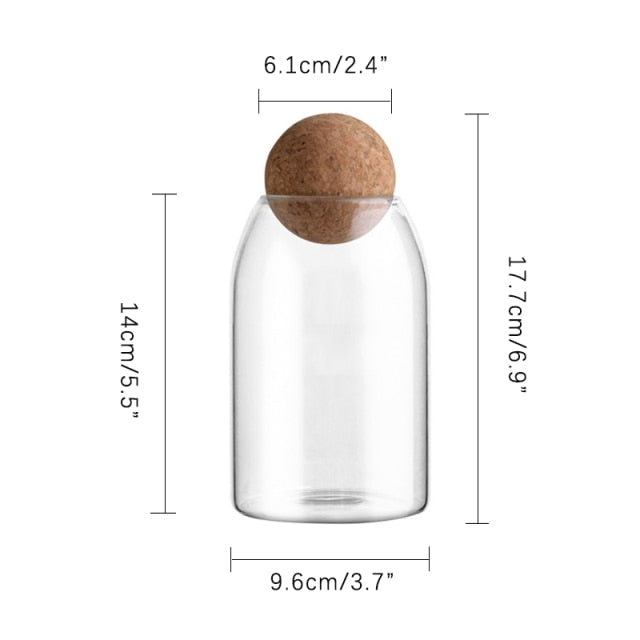 Klares Glasflasche Küchenlagerbehälter mit Korkball luftdichtem Deckel | Karnz