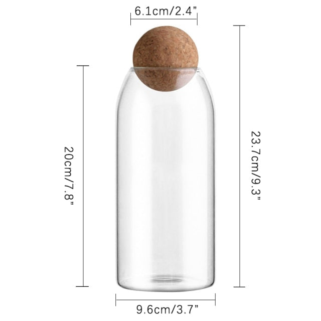 Klares Glasflasche Küchenlagerbehälter mit Korkball luftdichtem Deckel | Karnz