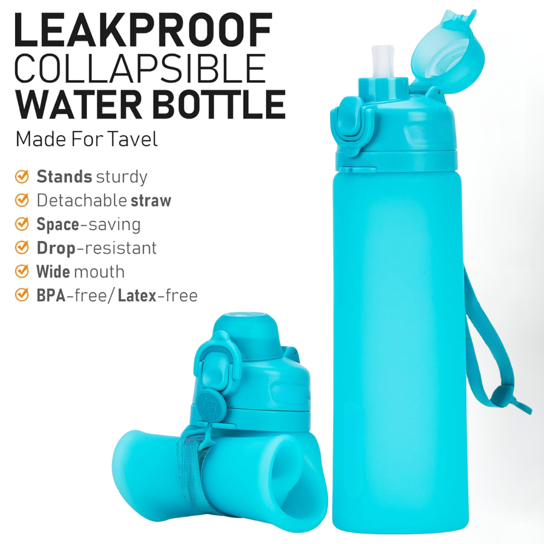 Zusammenfaltbare 600-ml-Silikon-Wasserflasche – auslaufsicher und BPA-frei