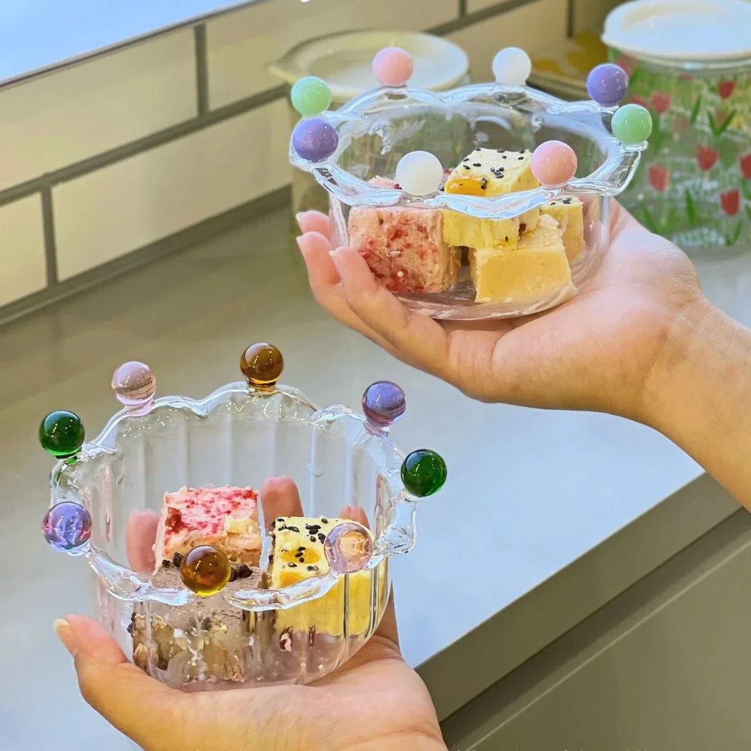 Bunte Kronenförmige Dessertschale - Umweltfreundliches Glasdesign | Karnz