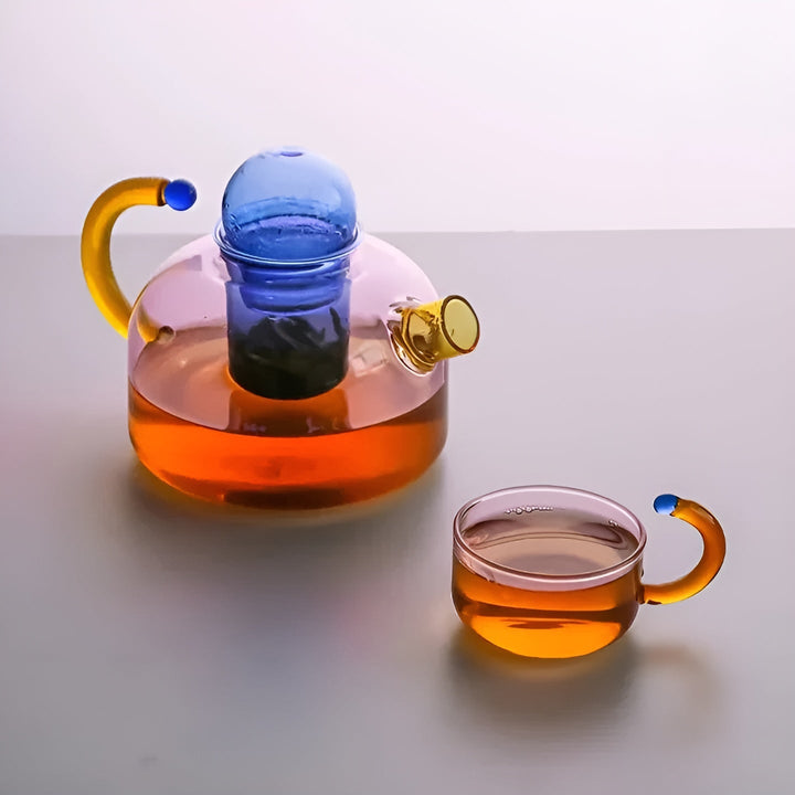 Transparente Teekanne & Tassen – Stilvolles Set in kontrastierenden Farben | Karnz