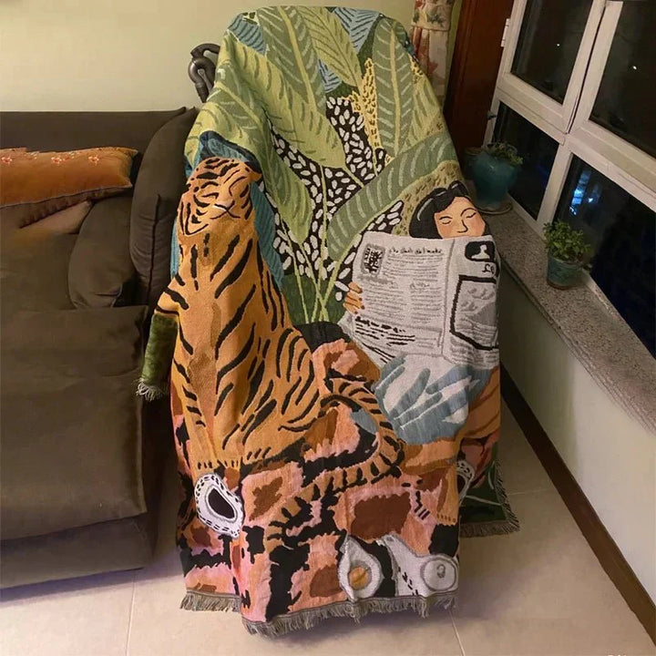 Gemütliche Cartoon-Tiger-Design-Decke für die Wohnkultur | Karnz