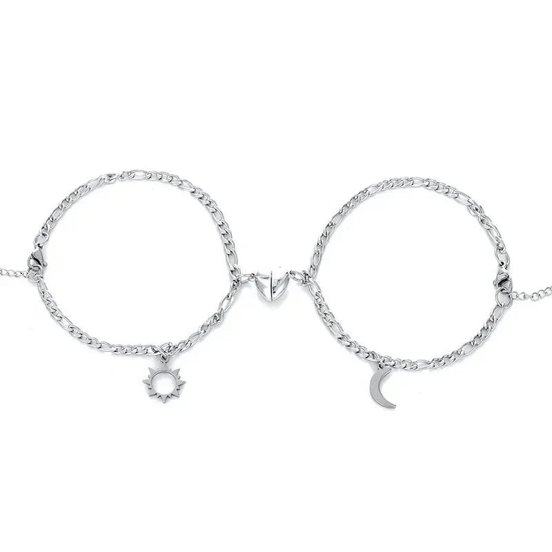 Karnz | Paare Magnetisches Herz Sonne & Mond Armband Set