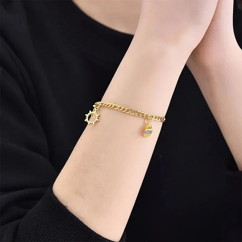Karnz | Paar Magnetisches Herz Sonne & Mond Armband Set