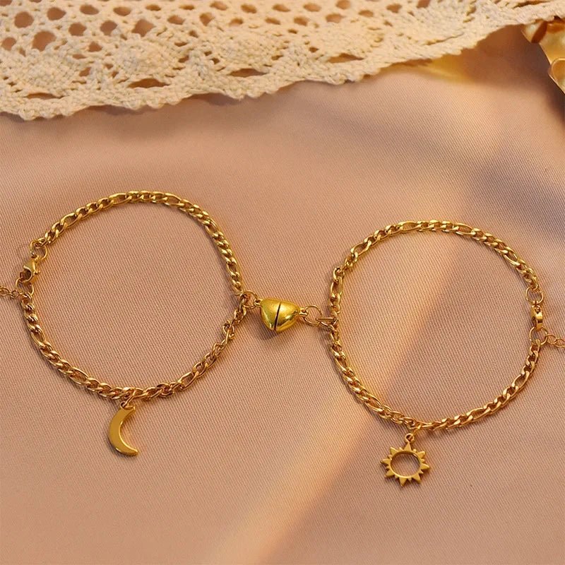 Karnz | Paar Magnetisches Herz Sonne & Mond Armband Set