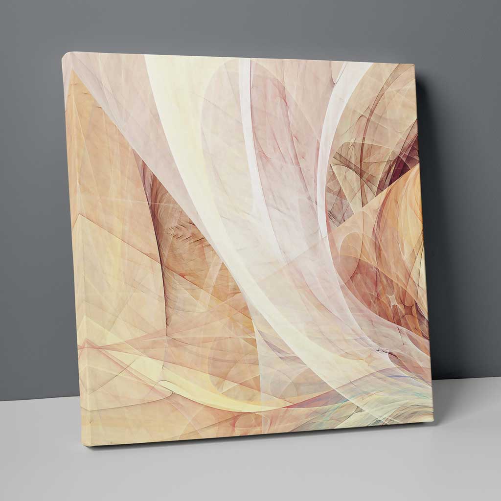 Abstraktes Fraktal in Creme, Orange und Blau Nr. 3, Kunstdruck auf Leinwand