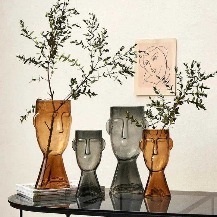 Kreative Glas Kopf Form Dekorative Vase für Moderne Dekoration | Karnz