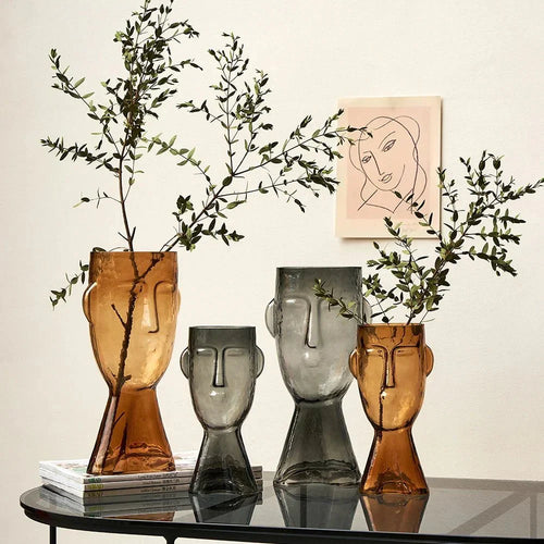 Kreative Glas Kopf Form Dekorative Vase für Moderne Dekoration | Karnz