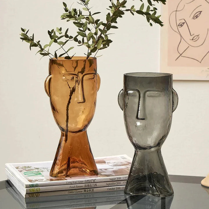 Kreative Glas Kopf Form Dekorative Vase für Moderne Dekoration | Karnz
