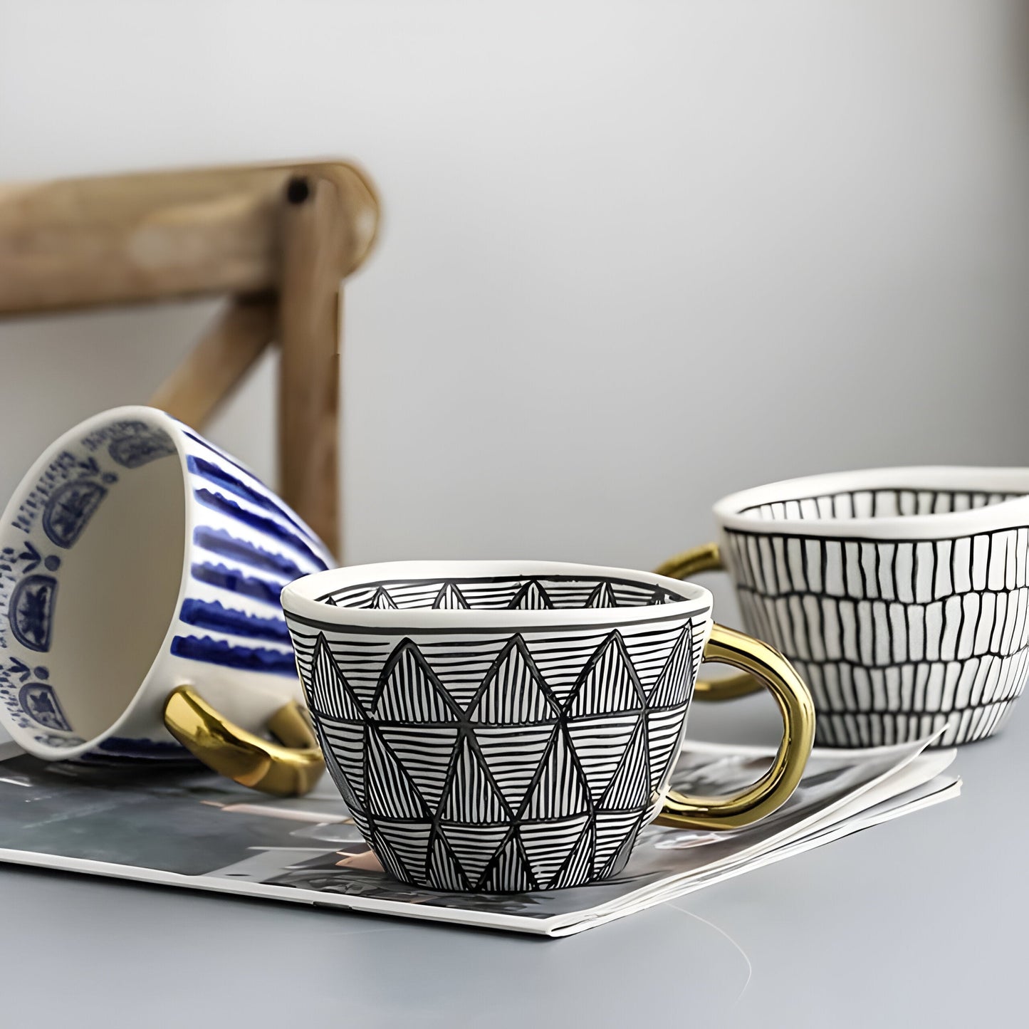 Keramikbecher mit geometrischem Design – Stilvoll und modern | Ideal für Kaffee oder Tee