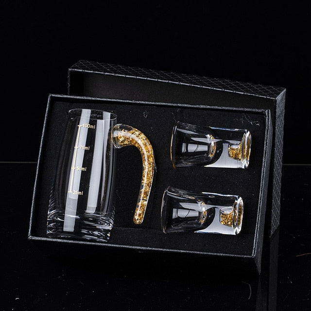 Kristall Likör Spirituosen Shot-Glas Box Gold Dicke Unterseite Weingläser | Karnz