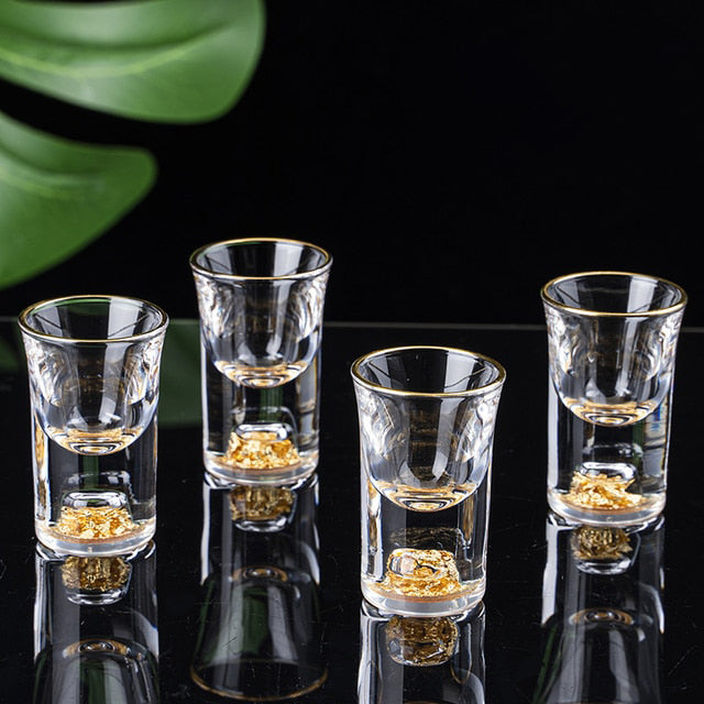 Kristall Likör Spirituosen Shot-Glas Box Gold Dicke Unterseite Weingläser | Karnz