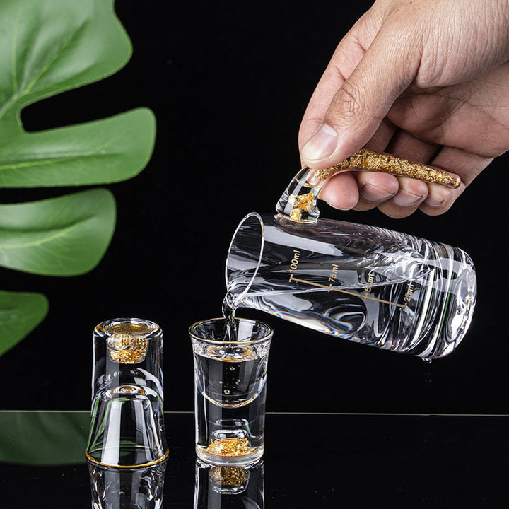 Kristall Likör Spirituosen Shot-Glas Box Gold Dicke Unterseite Weingläser | Karnz