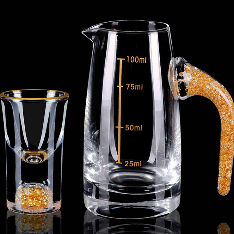 Kristall Likör Spirituosen Shot-Glas Box Gold Dicke Unterseite Weingläser | Karnz