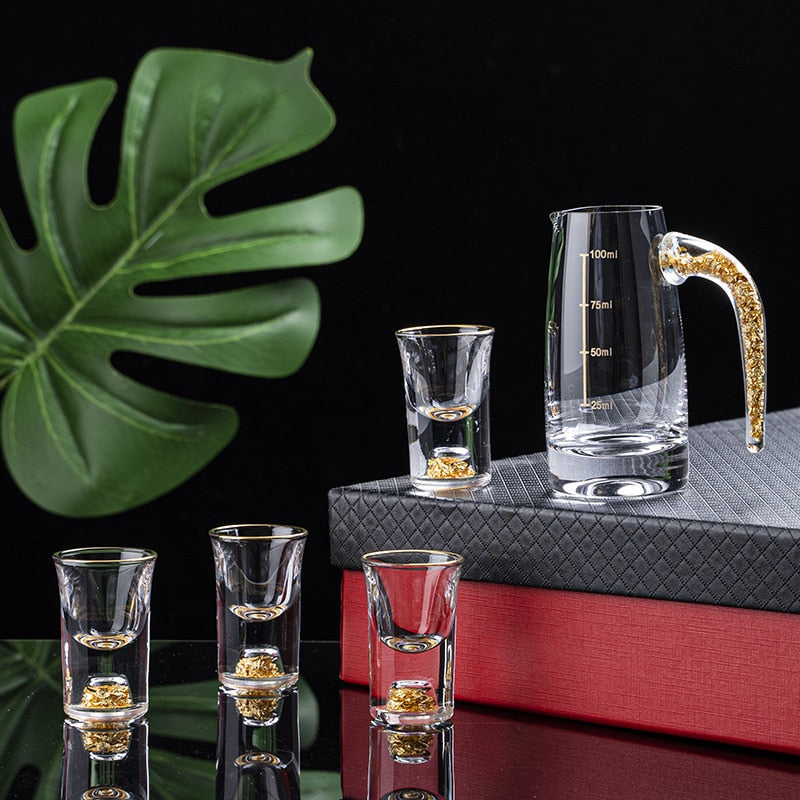 Kristall Likör Spirituosen Shot-Glas Box Gold Dicke Unterseite Weingläser | Karnz