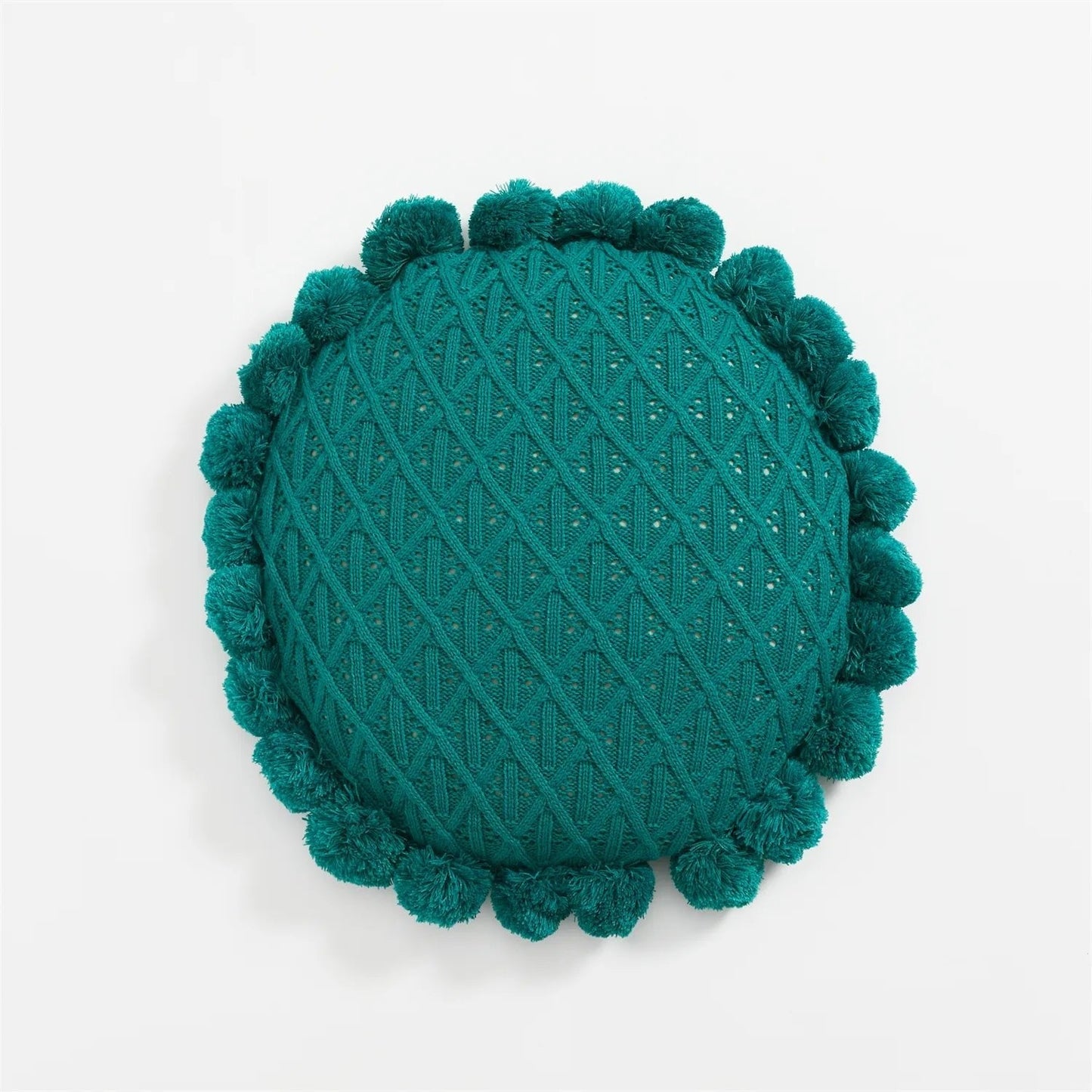 Süßes Pompom Quasten Rundes Gemütliches Kissen aus Acrylstrick | Karnz