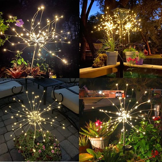 4er-Set Solar-Feuerwerks-Gartenleuchten – Wetterfeste LED-Dekorationsbeleuchtung, Solarbetrieben für Garten und Terrasse