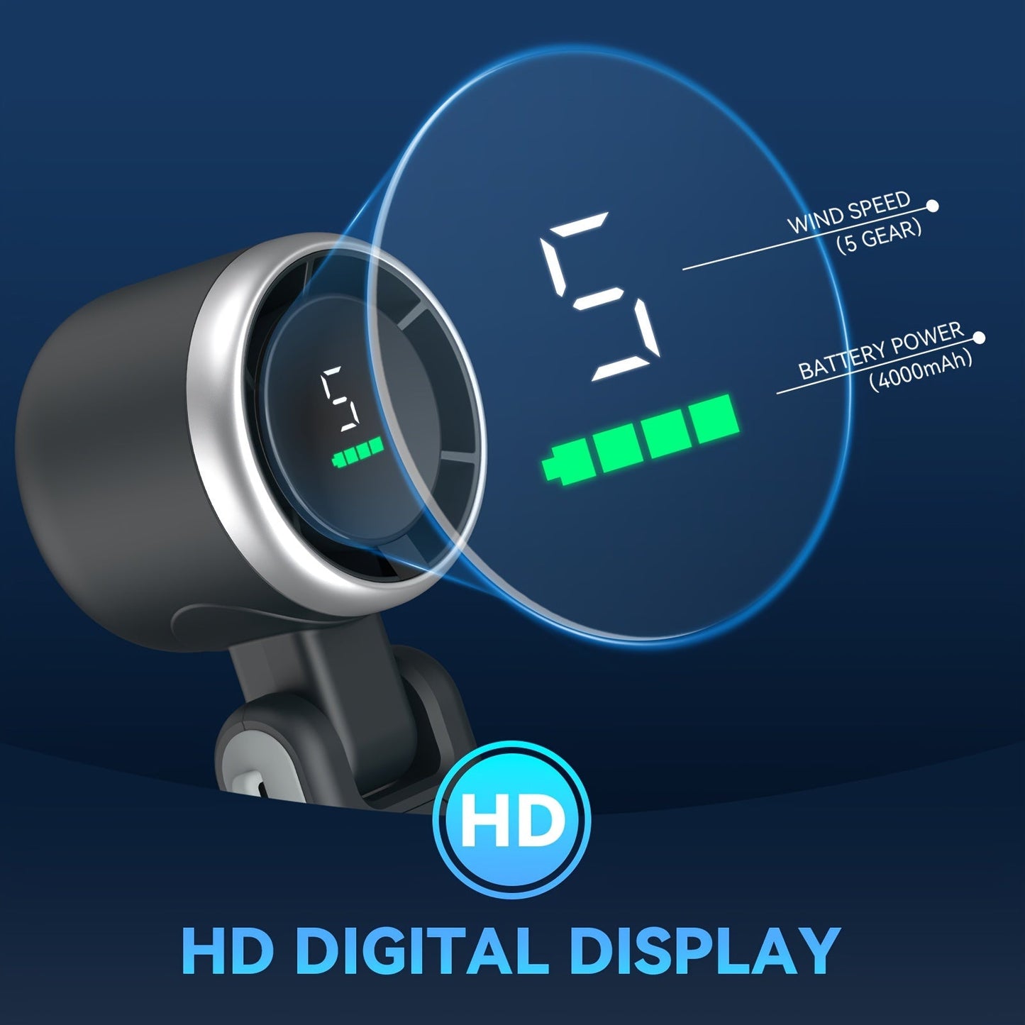 12-Stunden Turbo Handventilator mit LED-Licht - 5-Gang batteriebetriebener Kühlventilator, 3-in-1 Luft-Turbo-Technologie - Kompaktes Design für Outdoor, Reisen und den täglichen Gebrauch | Karnz