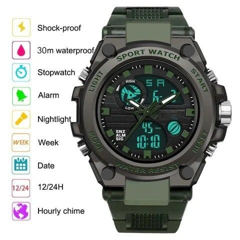 Sportliche Herrenarmbanduhr mit Dual-Display-Modus, multifunktional, wasserdicht und leuchtend