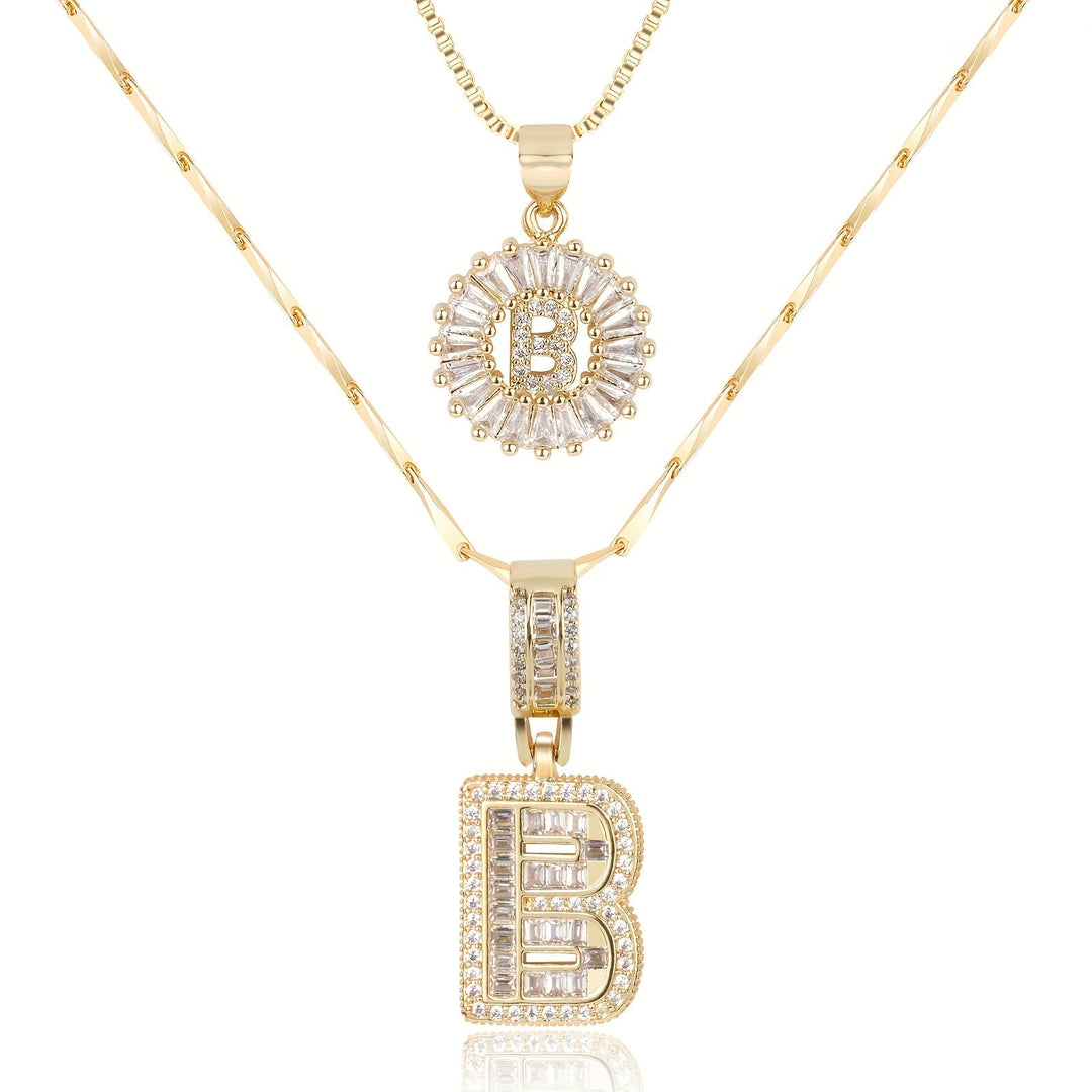Karnz | 2pc 14k Diamant Buchstaben Initialen Halsketten