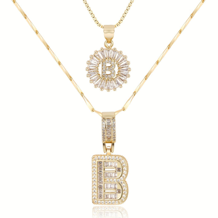 Karnz | 2pc 14k Diamant Buchstaben Initialen Halsketten