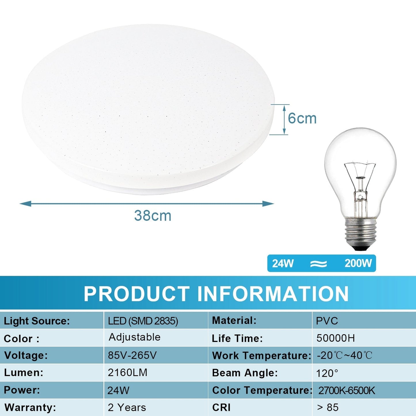 24W LED Deckenleuchte Dimmbar mit Sternenhimmel-Effekt | Karnz