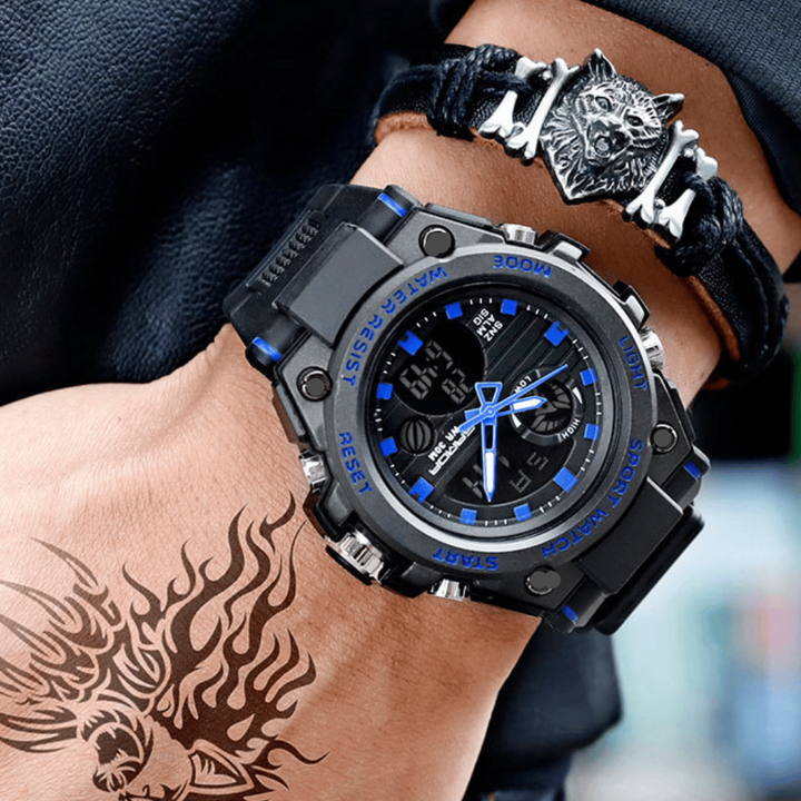 Sportliche Herrenarmbanduhr mit Dual-Display-Modus, multifunktional, wasserdicht und leuchtend